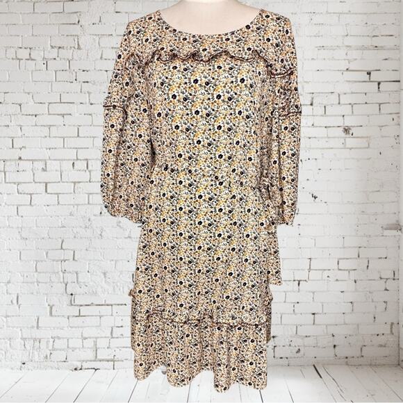 MAX STUDIO Multicolor Floral Dress with Tie Belt Ruffle Flowers Large Boho - Picture 1 of 7